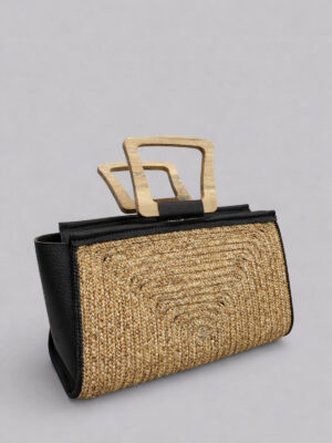 Noa Ekstra Hafif Halat Ahşap Saplı Hakiki Deri Detaylı Hasır Kadın El Çantası