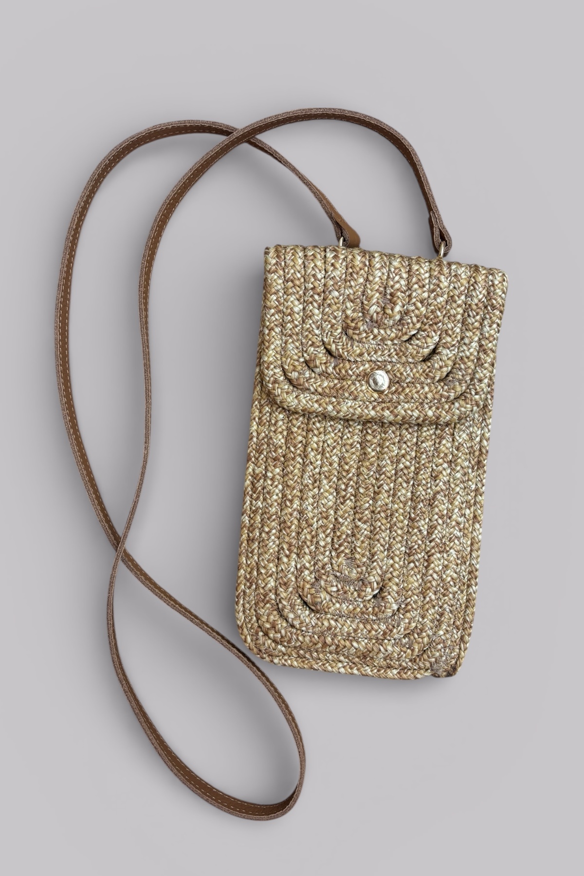 Vexa Hakiki Deri Yumuşak Hasır Halat Telefonluk, Fermuar Cüzdanlı Minimal Çapraz Askılı Çanta - Görsel 2