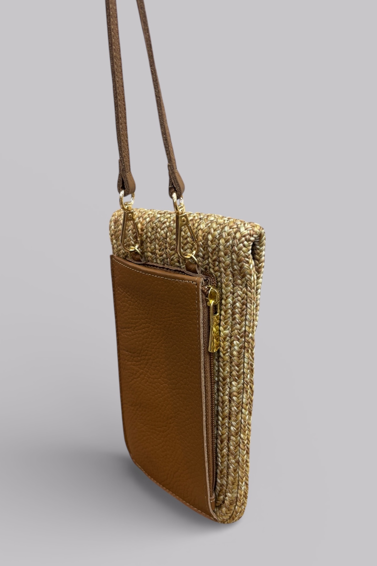 Vexa Hakiki Deri Yumuşak Hasır Halat Telefonluk, Fermuar Cüzdanlı Minimal Çapraz Askılı Çanta - Görsel 5