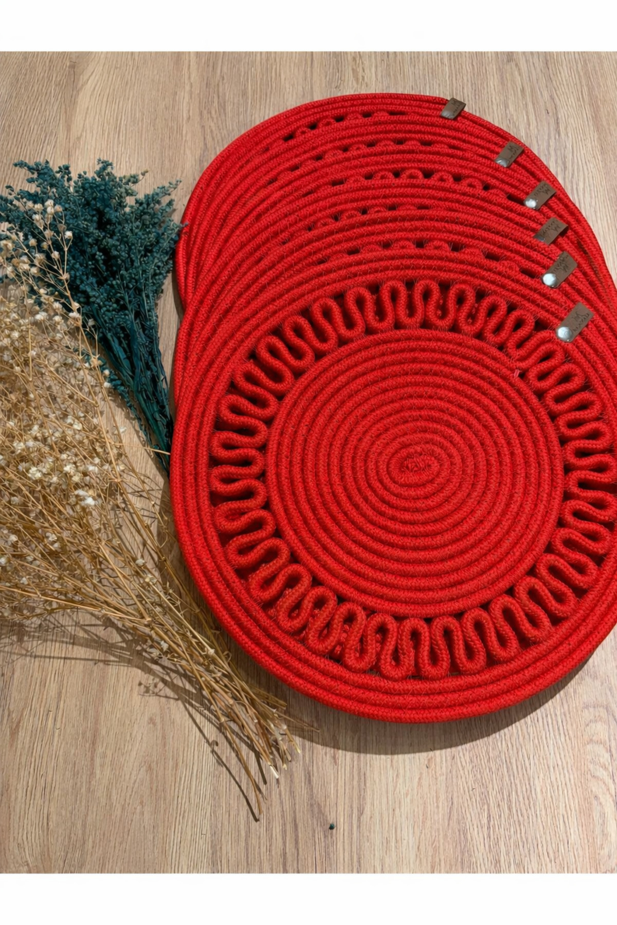 Kalın Işlemeli, 6 - Adet, Amerikan Servis, Jüt Supla, Dayanıklı, Isıya Duyarlı, Uzun Ömürlü,