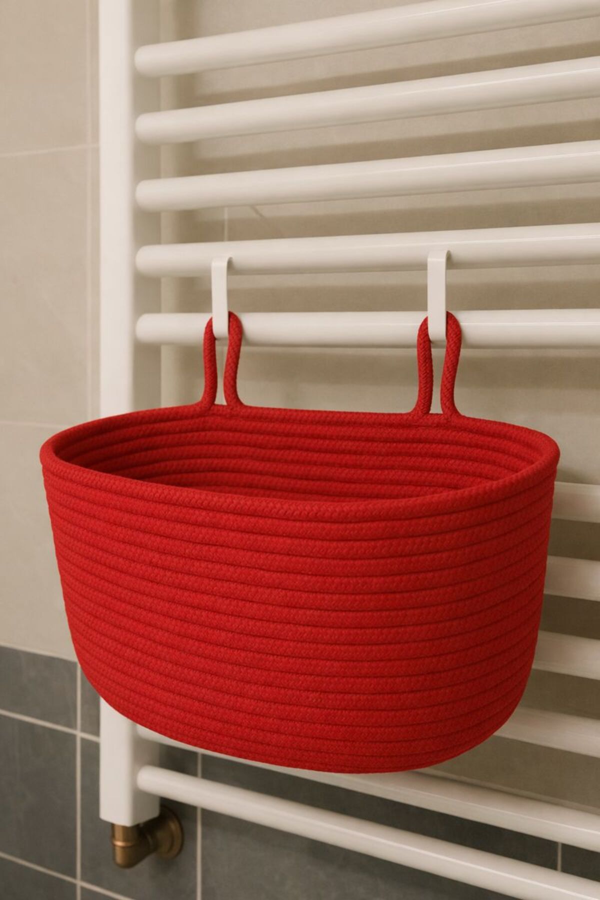 Alternative view of Dekoratif Askılı Banyo Sepeti – 18×40×16 cm– Saklama ve Düzenleyici HASIR JÜT SEPET ORGANİZER EL İŞİ