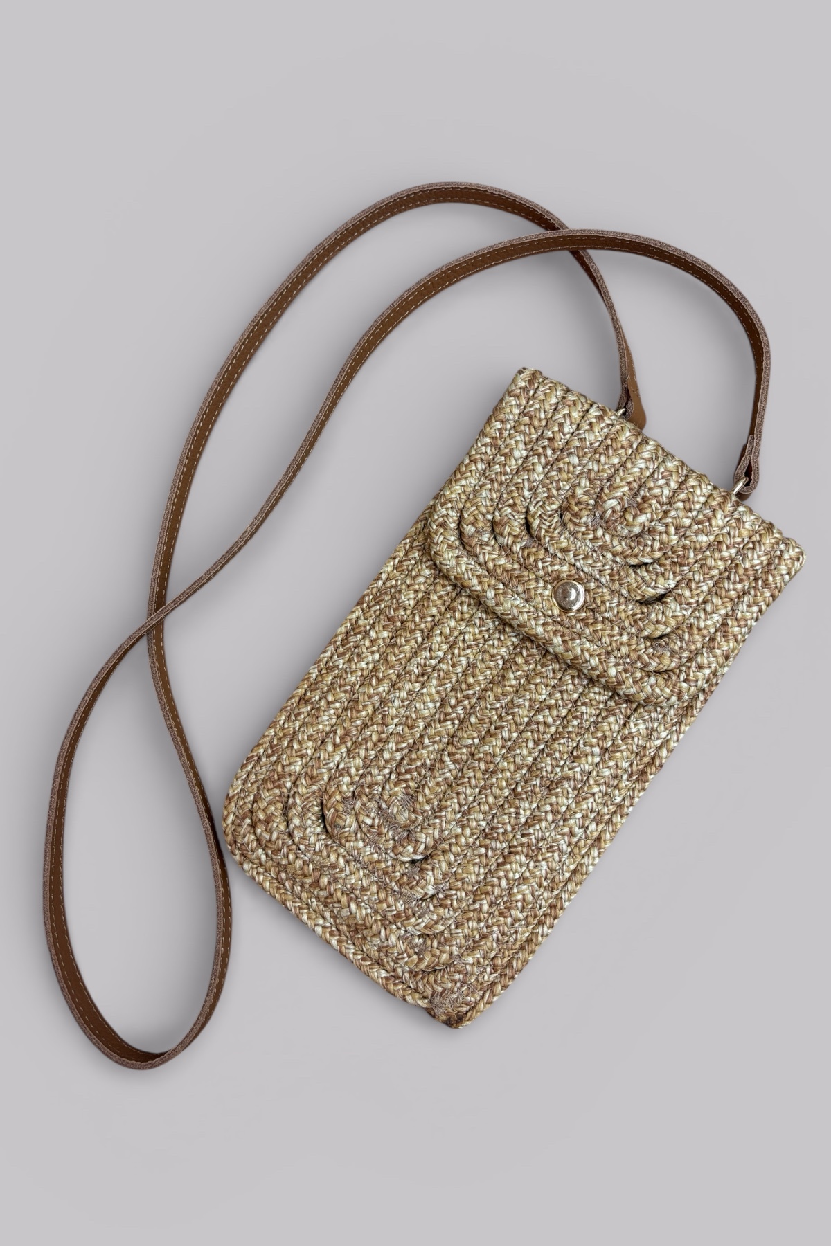 Vexa Hakiki Deri Yumuşak Hasır Halat Telefonluk, Fermuar Cüzdanlı Minimal Çapraz Askılı Çanta - Görsel 7