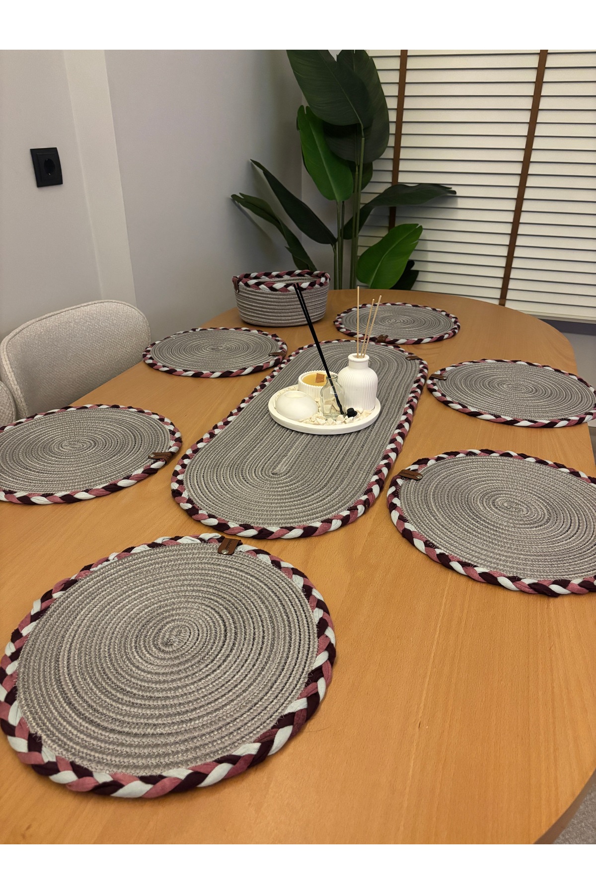 Sera Hasır Sofra Seti 6’lı Supla + 1 Runner + 1 Ekmeklik Doğal El Yapımı Amerikan Servis - Görsel 6