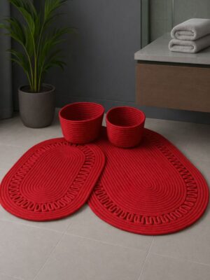 Terra 4’lü Banyo Seti – 2’li Oval Paspas & 2’li Oval Sepet, Doğal Halat Dokuma, El Yapımı - Premium