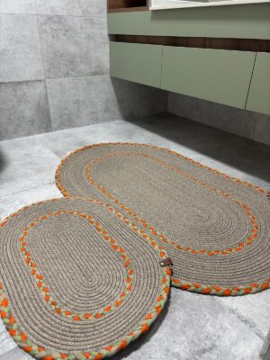 Alternative view of Nâzen 2’li Halat Banyo Seti Örgü Kenarlı Hasır Paspas 60x100 + 40x60 El Yapımı