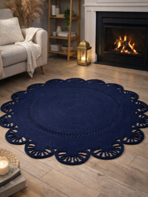 Matrix jüt kilim, oval şekil, geometrik desen, hasır renginde