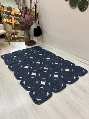Solena jüt hasır dikdörtgen kilim halı, doğal rustik dokulu paspas yolluk