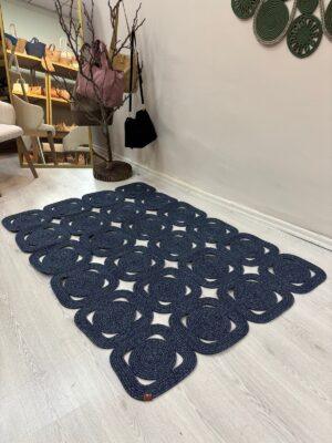 Solena jüt hasır dikdörtgen kilim halı, doğal rustik dokulu paspas yolluk