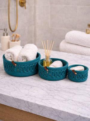 Velora 3'lü halat sepet banyo organizer dekoratif seti