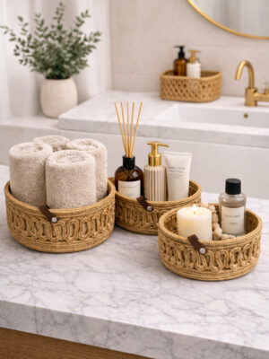 Velora 3'lü halat sepet banyo organizer dekoratif seti