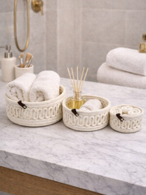 Velora 3'lü halat sepet banyo organizer dekoratif seti