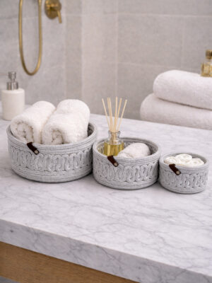 Velora 3'lü halat sepet banyo organizer dekoratif seti