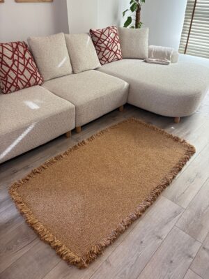 Nil Serisi doğal halat kilim bej renk püsküllü modern salon yer kilimi