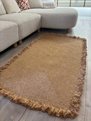 Nil Serisi doğal halat kilim bej renk püsküllü modern salon yer kilimi
