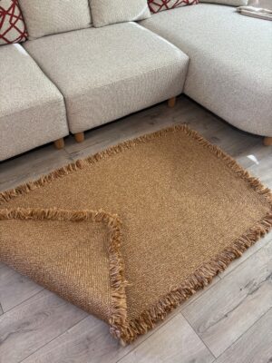 Nil Serisi doğal halat kilim bej renk püsküllü modern salon yer kilimi