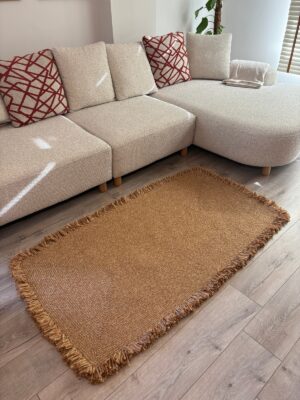 Nil Serisi doğal halat kilim bej renk püsküllü modern salon yer kilimi