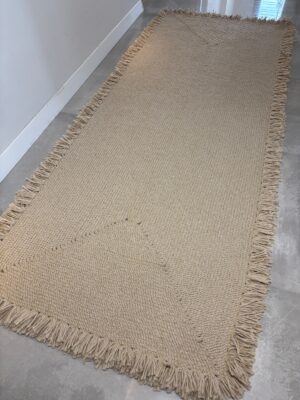 Nil Serisi doğal halat kilim bej renk püsküllü modern salon yer kilimi