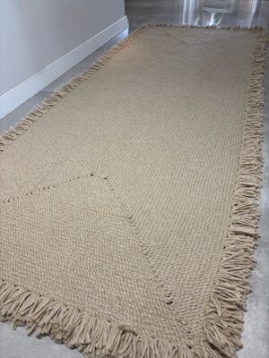 Nil Serisi doğal halat kilim bej renk püsküllü modern salon yer kilimi