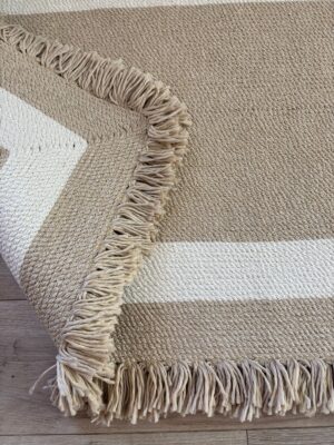 Nil Serisi doğal halat kilim bej renk püsküllü modern salon yer kilimi