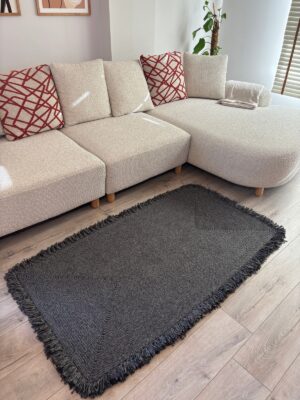Nil Serisi doğal halat kilim bej renk püsküllü modern salon yer kilimi