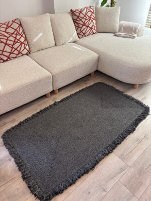 Nil Serisi doğal halat kilim bej renk püsküllü modern salon yer kilimi