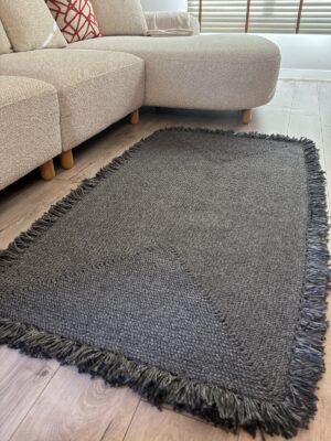Nil Serisi doğal halat kilim bej renk püsküllü modern salon yer kilimi