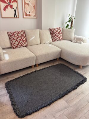 Nil Serisi doğal halat kilim bej renk püsküllü modern salon yer kilimi
