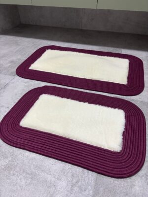 Puffy banyo paspas seti hasır kenarlı bej renk