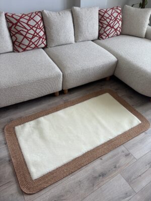 Puffy yumuşak dokulu kilim halısı hasır kenarlı detay