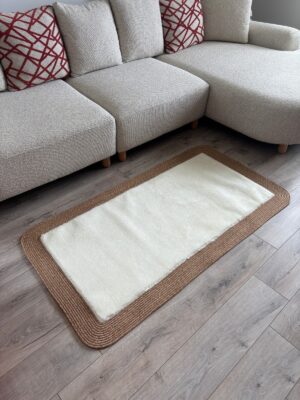 Puffy yumuşak dokulu kilim halısı hasır kenarlı detay