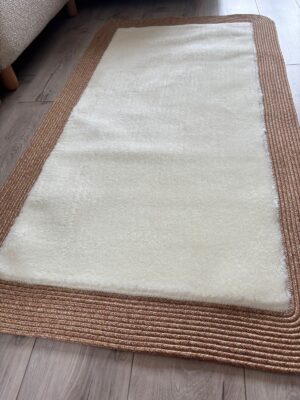 Puffy yumuşak dokulu kilim halısı hasır kenarlı detay
