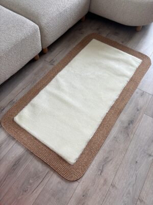 Puffy yumuşak dokulu kilim halısı hasır kenarlı detay