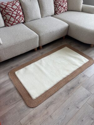 Puffy yumuşak dokulu kilim halısı hasır kenarlı detay
