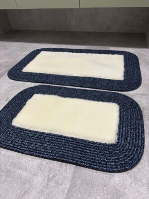 Puffy banyo paspas seti hasır kenarlı bej renk