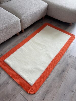 Puffy yumuşak dokulu kilim halısı hasır kenarlı detay