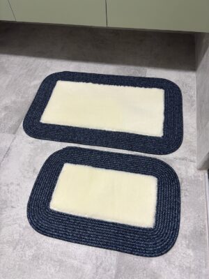 Puffy banyo paspas seti hasır kenarlı bej renk