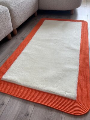 Puffy yumuşak dokulu kilim halısı hasır kenarlı detay