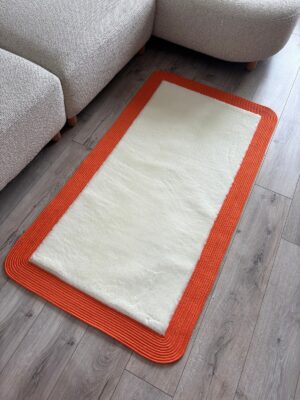 Puffy yumuşak dokulu kilim halısı hasır kenarlı detay