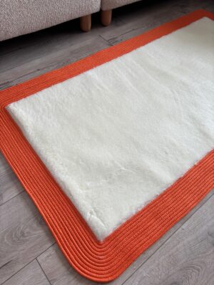 Puffy yumuşak dokulu kilim halısı hasır kenarlı detay