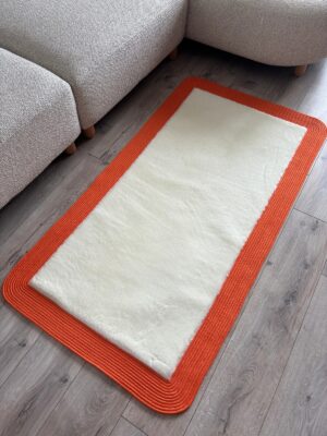 Puffy yumuşak dokulu kilim halısı hasır kenarlı detay