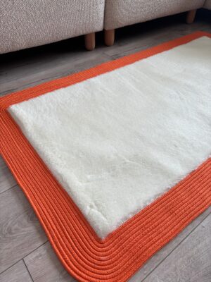 Puffy yumuşak dokulu kilim halısı hasır kenarlı detay
