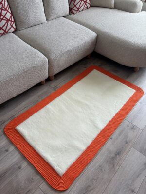 Puffy yumuşak dokulu kilim halısı hasır kenarlı detay