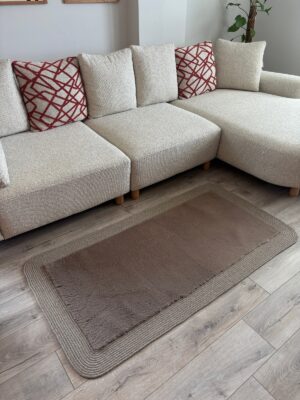 Puffy yumuşak dokulu kilim halısı hasır kenarlı detay