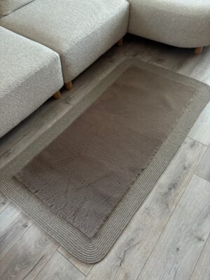 Puffy yumuşak dokulu kilim halısı hasır kenarlı detay