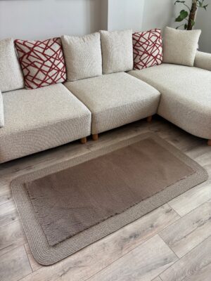 Puffy yumuşak dokulu kilim halısı hasır kenarlı detay
