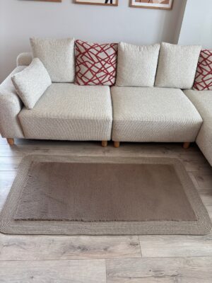 Puffy yumuşak dokulu kilim halısı hasır kenarlı detay