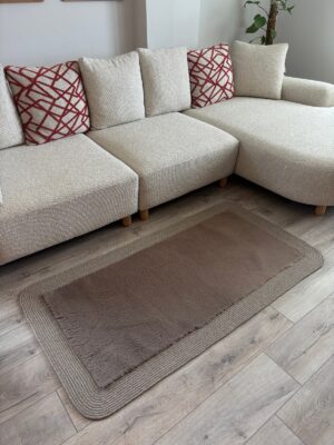 Puffy yumuşak dokulu kilim halısı hasır kenarlı detay