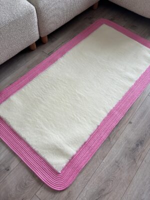 Puffy yumuşak dokulu kilim halısı hasır kenarlı detay