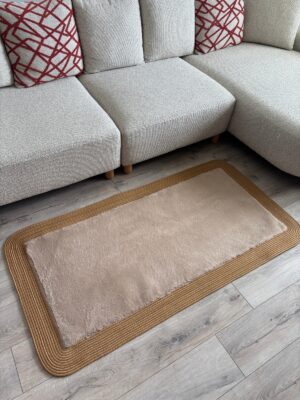 Puffy yumuşak dokulu kilim halısı hasır kenarlı detay