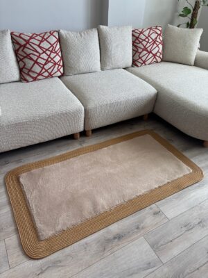 Puffy yumuşak dokulu kilim halısı hasır kenarlı detay